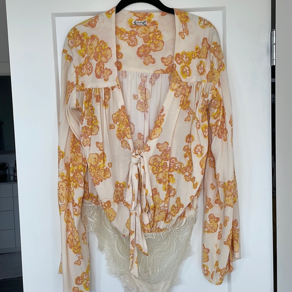 Tie Front Open Long Sleeve Body Suit, Free People, size M
